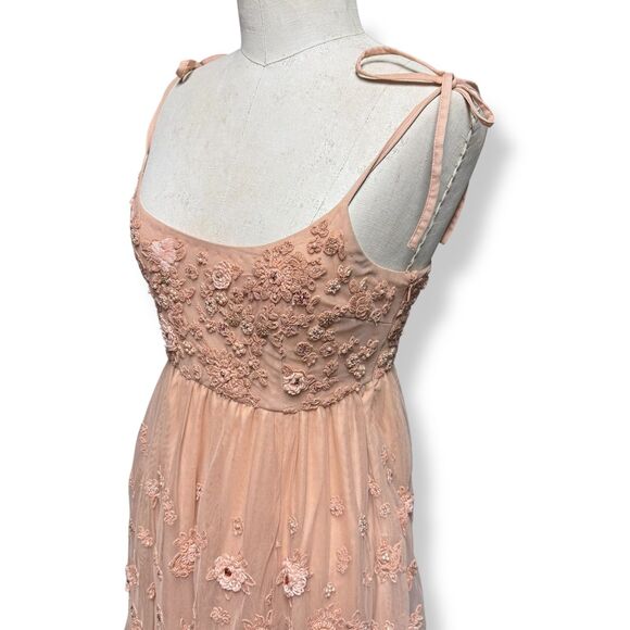 BHLDN Anthropologie New Lacie Gown Dress Peach Tulle Embroidered Beaded Maxi - Picture 5 of 11
